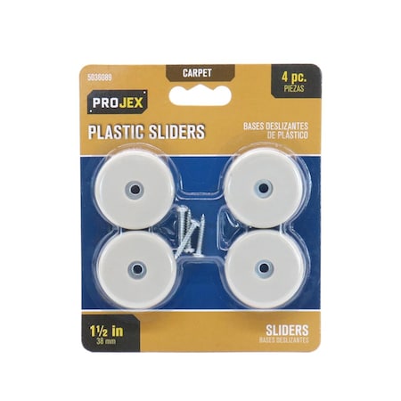 Kd Gabinetes 1.50 in. Dia. Screw on Plastic Chair Glide, White, 4PK KD3308711